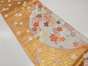 枝垂れ桜に市松模様織り出し　袋帯